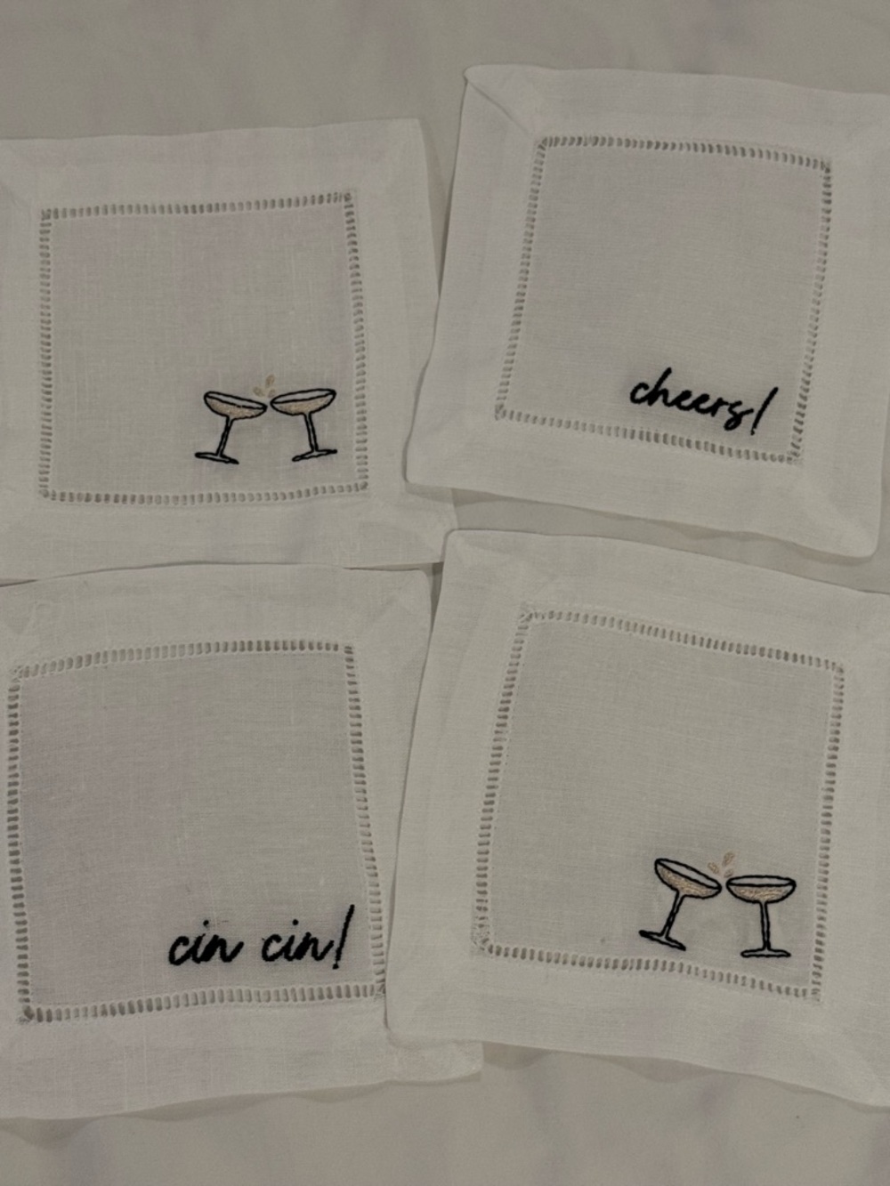 Champagne Embroidered Cocktail Napkins/Coasters